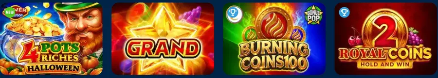 أشهر ألعاب كازينو Mostbet: 4 Pots Riches وGrand وBurning Coins 100 وRoyal Coins 2