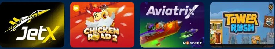 ألعاب الكراش في Mostbet: JetX وChicken Road 2 وAviatrix وTower Rush